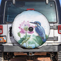 Australia Azure Kingfisher Spare Tire Cover Ceyx Azureus Sacred Lotus Watercolor - Aussie Hoodie