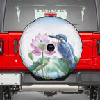 Australia Azure Kingfisher Spare Tire Cover Ceyx Azureus Sacred Lotus Watercolor - Aussie Hoodie