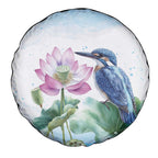 Australia Azure Kingfisher Spare Tire Cover Ceyx Azureus Sacred Lotus Watercolor - Aussie Hoodie