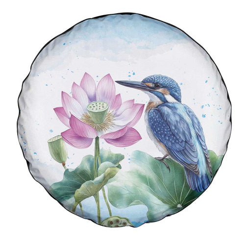 Australia Azure Kingfisher Spare Tire Cover Ceyx Azureus Sacred Lotus Watercolor - Aussie Hoodie