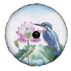 Australia Azure Kingfisher Spare Tire Cover Ceyx Azureus Sacred Lotus Watercolor - Aussie Hoodie