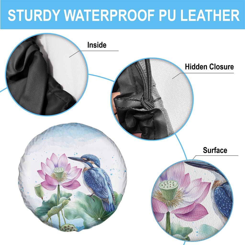 Australia Azure Kingfisher Spare Tire Cover Ceyx Azureus Sacred Lotus Watercolor - Aussie Hoodie