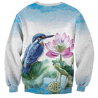 Australia Azure Kingfisher Sweatshirt Ceyx Azureus Sacred Lotus Watercolor - Aussie Hoodie