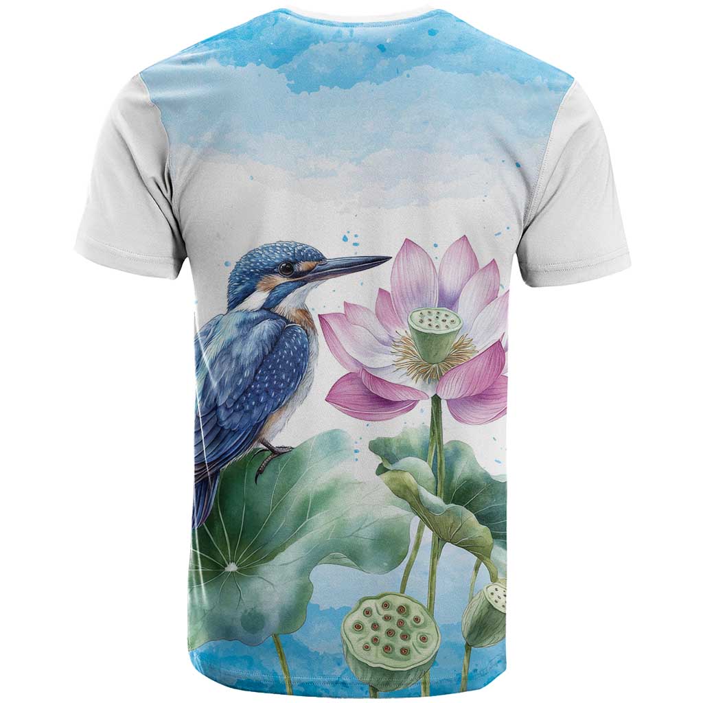 Australia Azure Kingfisher T Shirt Ceyx Azureus Sacred Lotus Watercolor - Aussie Hoodie