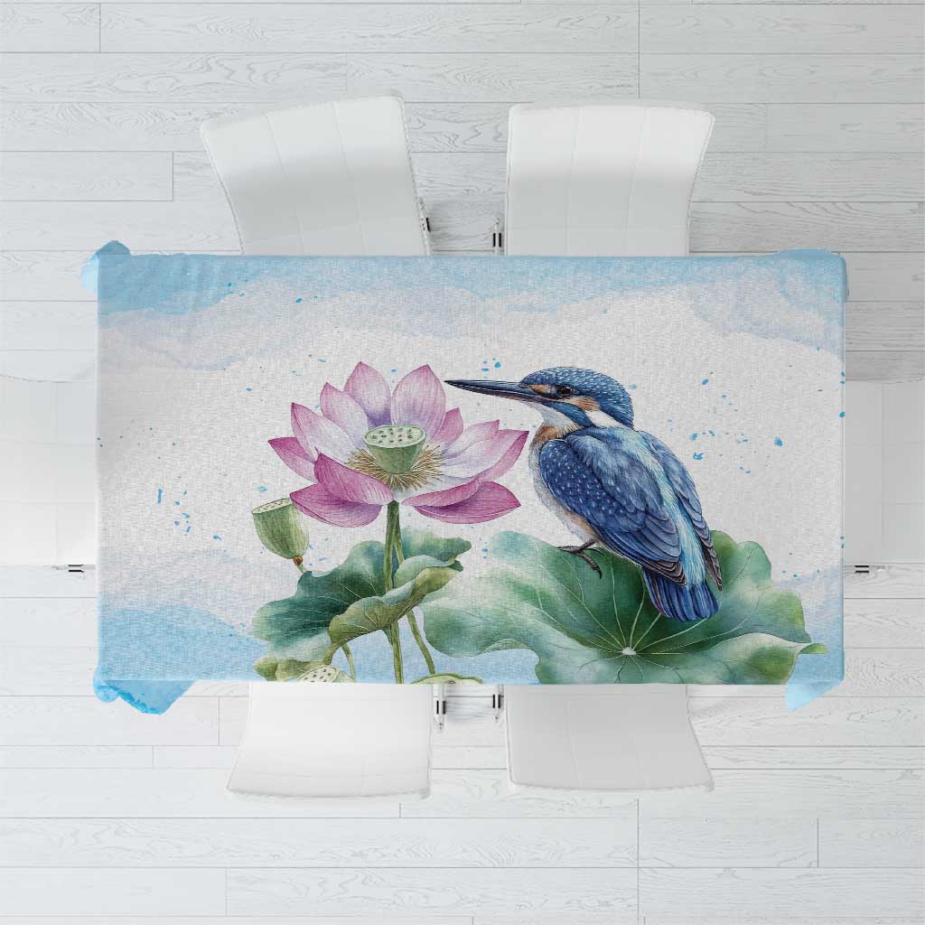 Australia Azure Kingfisher Tablecloth Ceyx Azureus Sacred Lotus Watercolor - Aussie Hoodie
