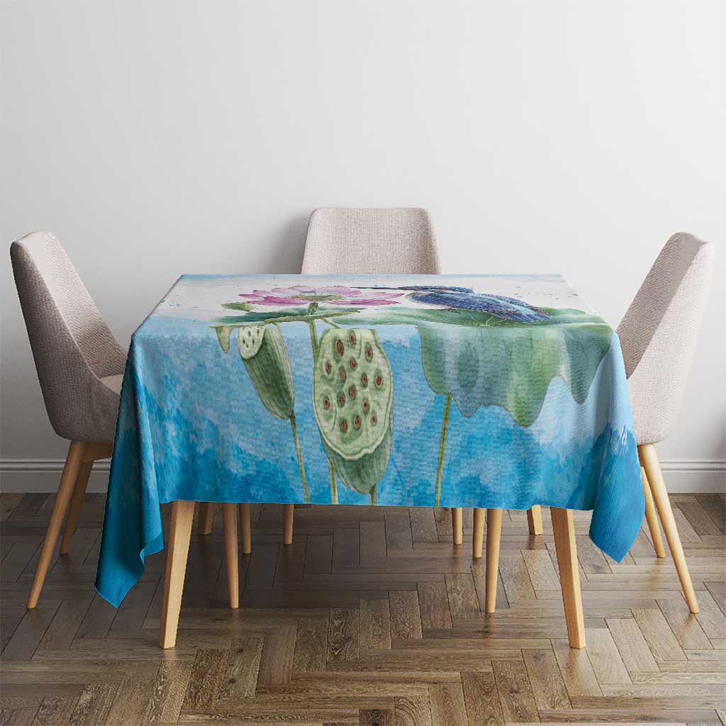 Australia Azure Kingfisher Tablecloth Ceyx Azureus Sacred Lotus Watercolor - Aussie Hoodie
