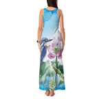 Australia Azure Kingfisher Tank Maxi Dress Ceyx Azureus Sacred Lotus Watercolor - Aussie Hoodie