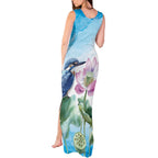 Australia Azure Kingfisher Tank Maxi Dress Ceyx Azureus Sacred Lotus Watercolor - Aussie Hoodie