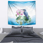 Australia Azure Kingfisher Tapestry Ceyx Azureus Sacred Lotus Watercolor - Aussie Hoodie