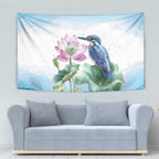 Australia Azure Kingfisher Tapestry Ceyx Azureus Sacred Lotus Watercolor - Aussie Hoodie