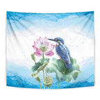 Australia Azure Kingfisher Tapestry Ceyx Azureus Sacred Lotus Watercolor - Aussie Hoodie