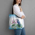 Australia Azure Kingfisher Tote Bag Ceyx Azureus Sacred Lotus Watercolor - Aussie Hoodie