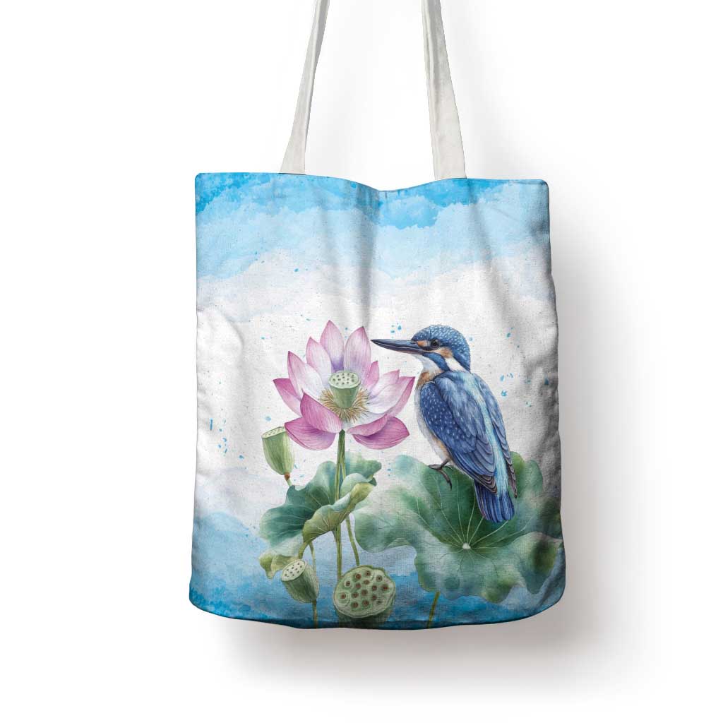 Australia Azure Kingfisher Tote Bag Ceyx Azureus Sacred Lotus Watercolor - Aussie Hoodie