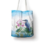 Australia Azure Kingfisher Tote Bag Ceyx Azureus Sacred Lotus Watercolor - Aussie Hoodie