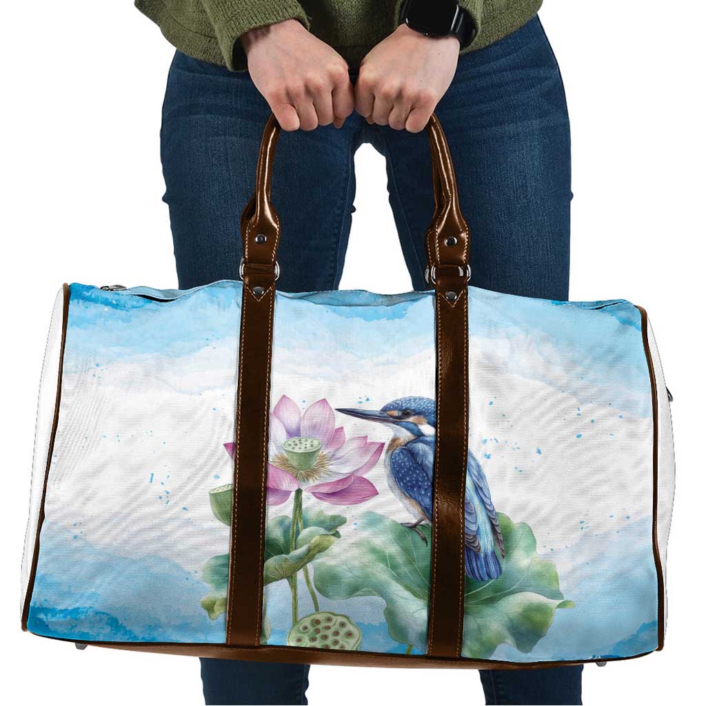 Australia Azure Kingfisher Travel Bag Ceyx Azureus Sacred Lotus Watercolor - Aussie Hoodie
