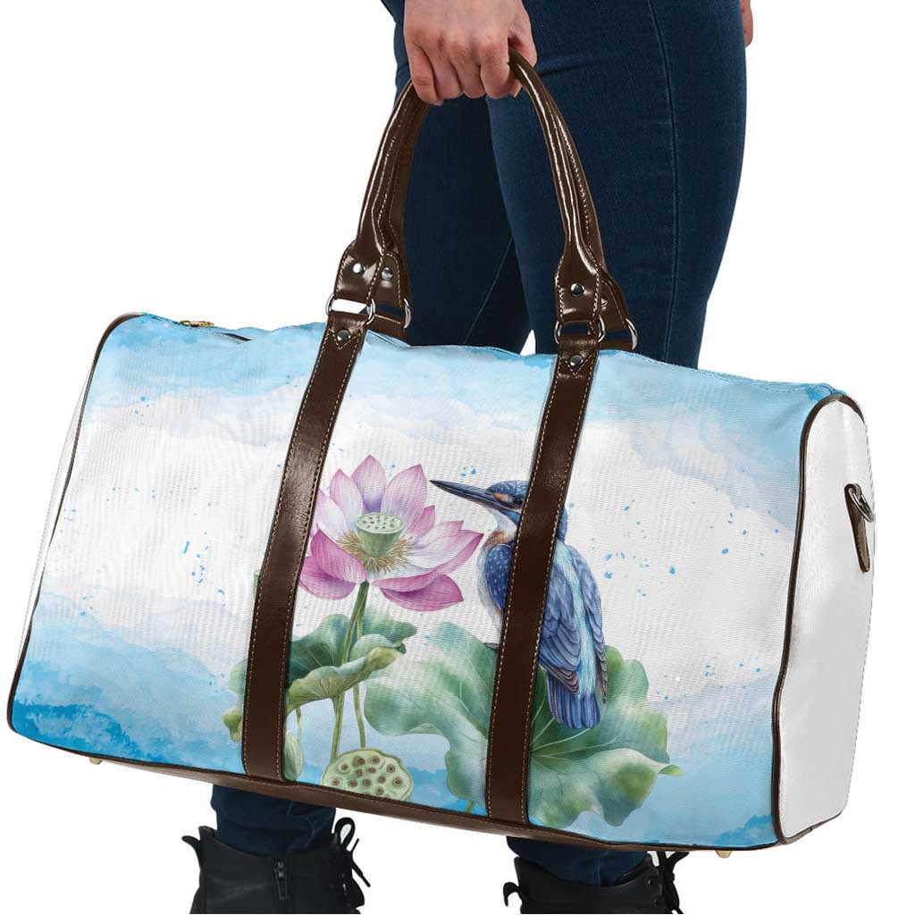 Australia Azure Kingfisher Travel Bag Ceyx Azureus Sacred Lotus Watercolor - Aussie Hoodie