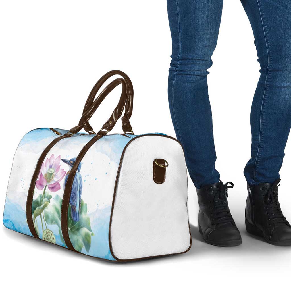Australia Azure Kingfisher Travel Bag Ceyx Azureus Sacred Lotus Watercolor - Aussie Hoodie
