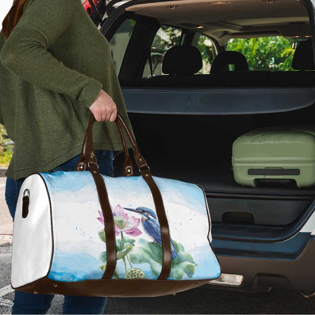Australia Azure Kingfisher Travel Bag Ceyx Azureus Sacred Lotus Watercolor - Aussie Hoodie