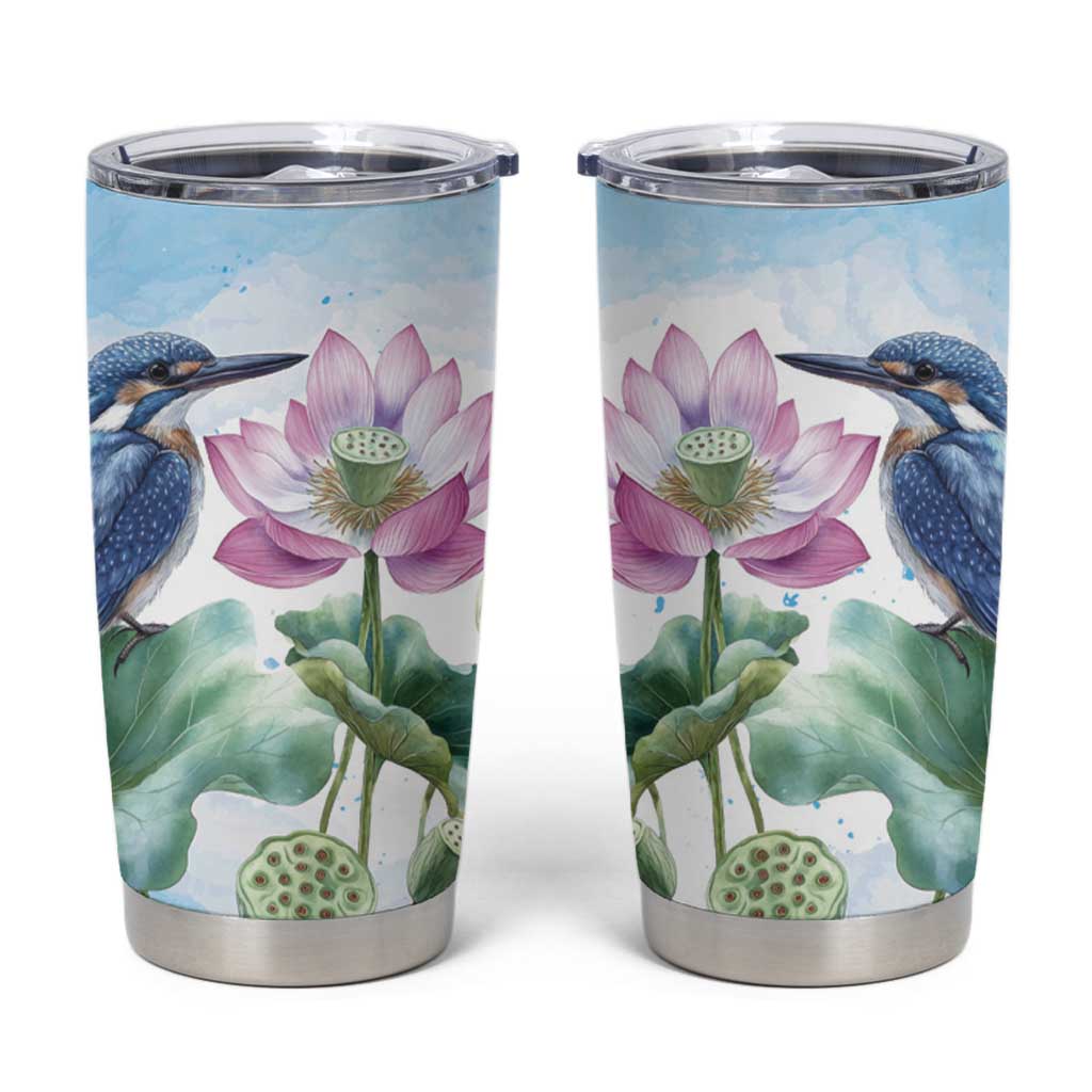Australia Azure Kingfisher Tumbler Cup Ceyx Azureus Sacred Lotus Watercolor - Aussie Hoodie