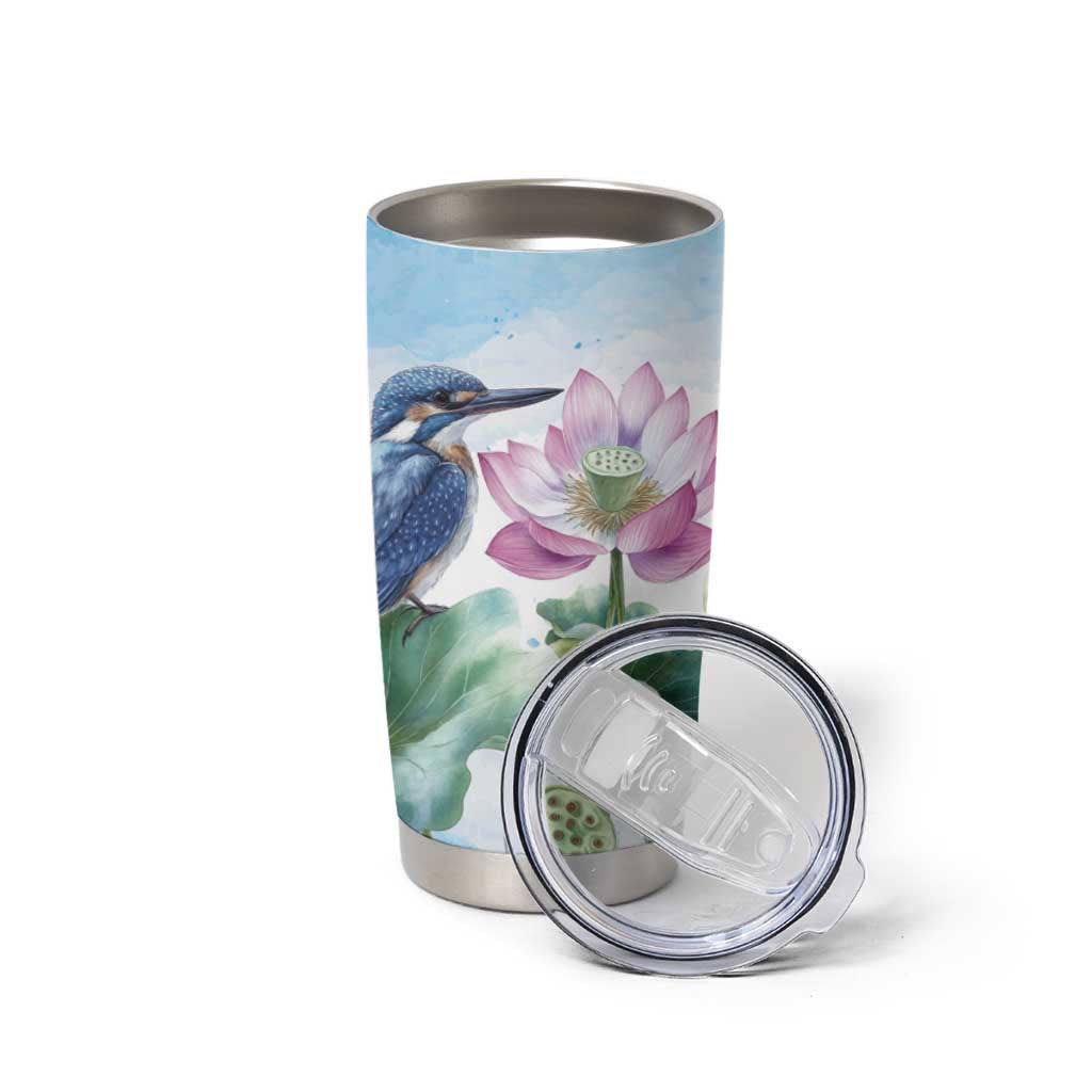 Australia Azure Kingfisher Tumbler Cup Ceyx Azureus Sacred Lotus Watercolor - Aussie Hoodie