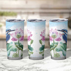 Australia Azure Kingfisher Tumbler Cup Ceyx Azureus Sacred Lotus Watercolor - Aussie Hoodie