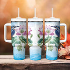 Australia Azure Kingfisher Tumbler With Handle Ceyx Azureus Sacred Lotus Watercolor - Aussie Hoodie
