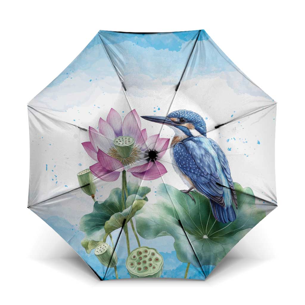Australia Azure Kingfisher Umbrella Ceyx Azureus Sacred Lotus Watercolor - Aussie Hoodie
