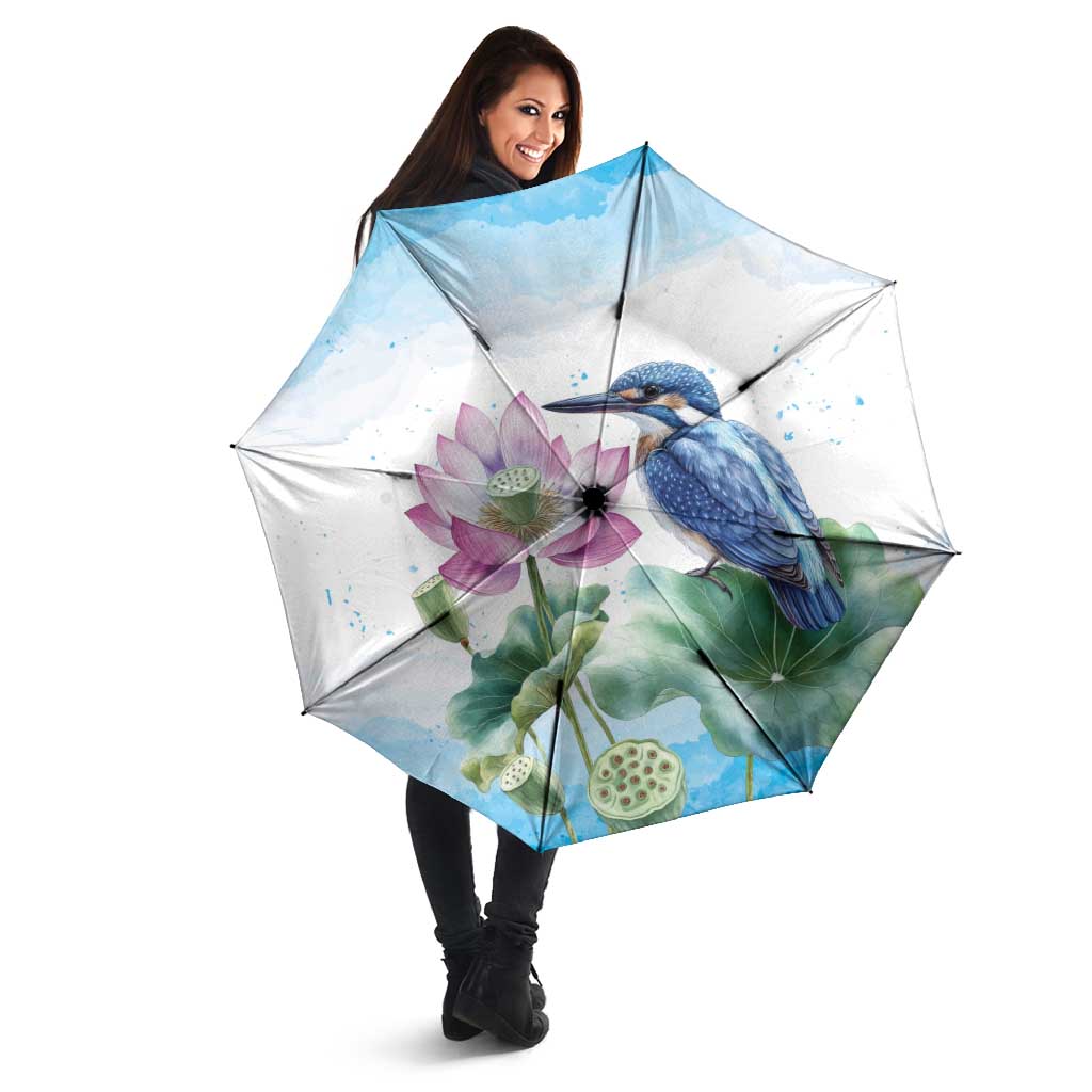 Australia Azure Kingfisher Umbrella Ceyx Azureus Sacred Lotus Watercolor - Aussie Hoodie