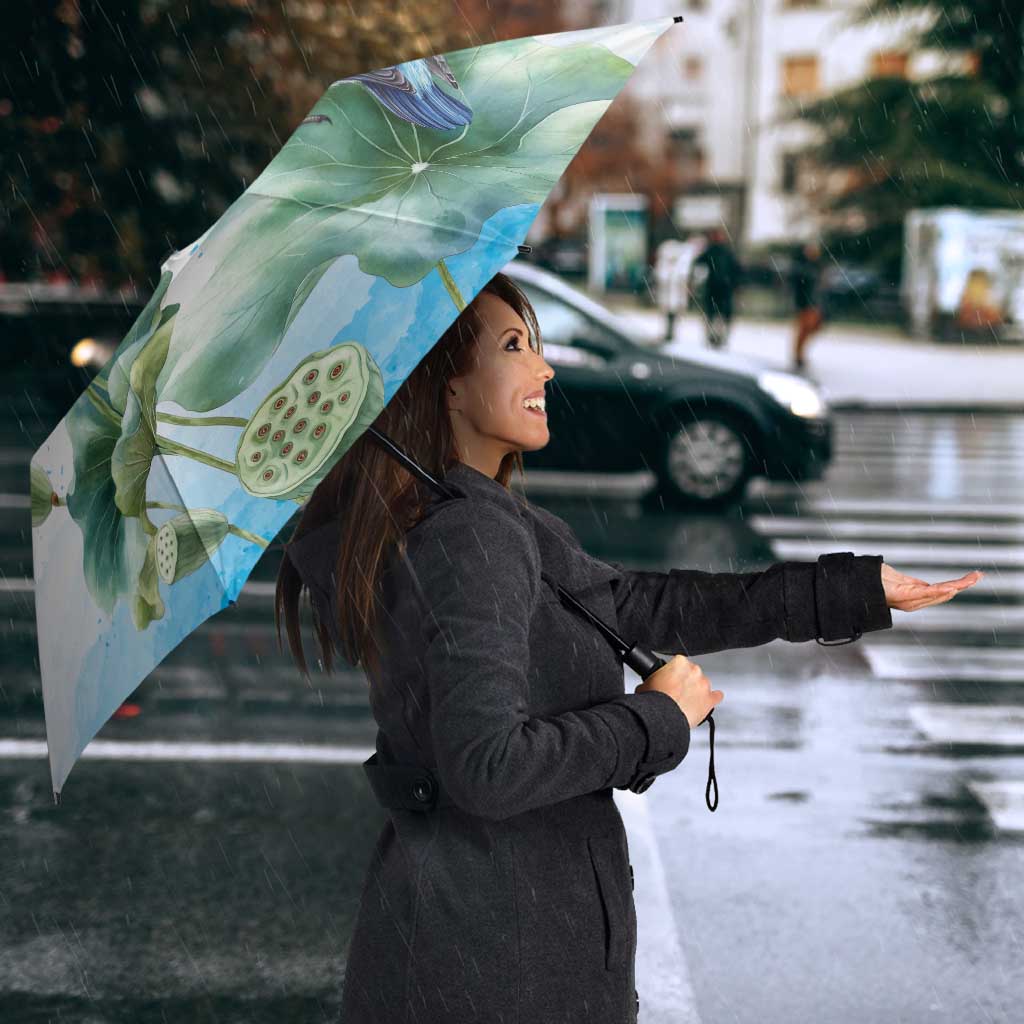 Australia Azure Kingfisher Umbrella Ceyx Azureus Sacred Lotus Watercolor - Aussie Hoodie
