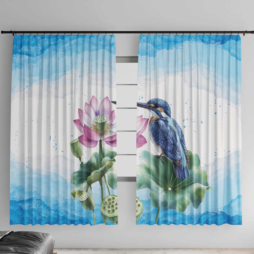 Australia Azure Kingfisher Window Curtain Ceyx Azureus Sacred Lotus Watercolor - Aussie Hoodie