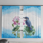 Australia Azure Kingfisher Window Curtain Ceyx Azureus Sacred Lotus Watercolor - Aussie Hoodie
