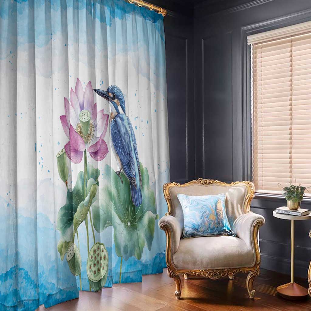 Australia Azure Kingfisher Window Curtain Ceyx Azureus Sacred Lotus Watercolor - Aussie Hoodie