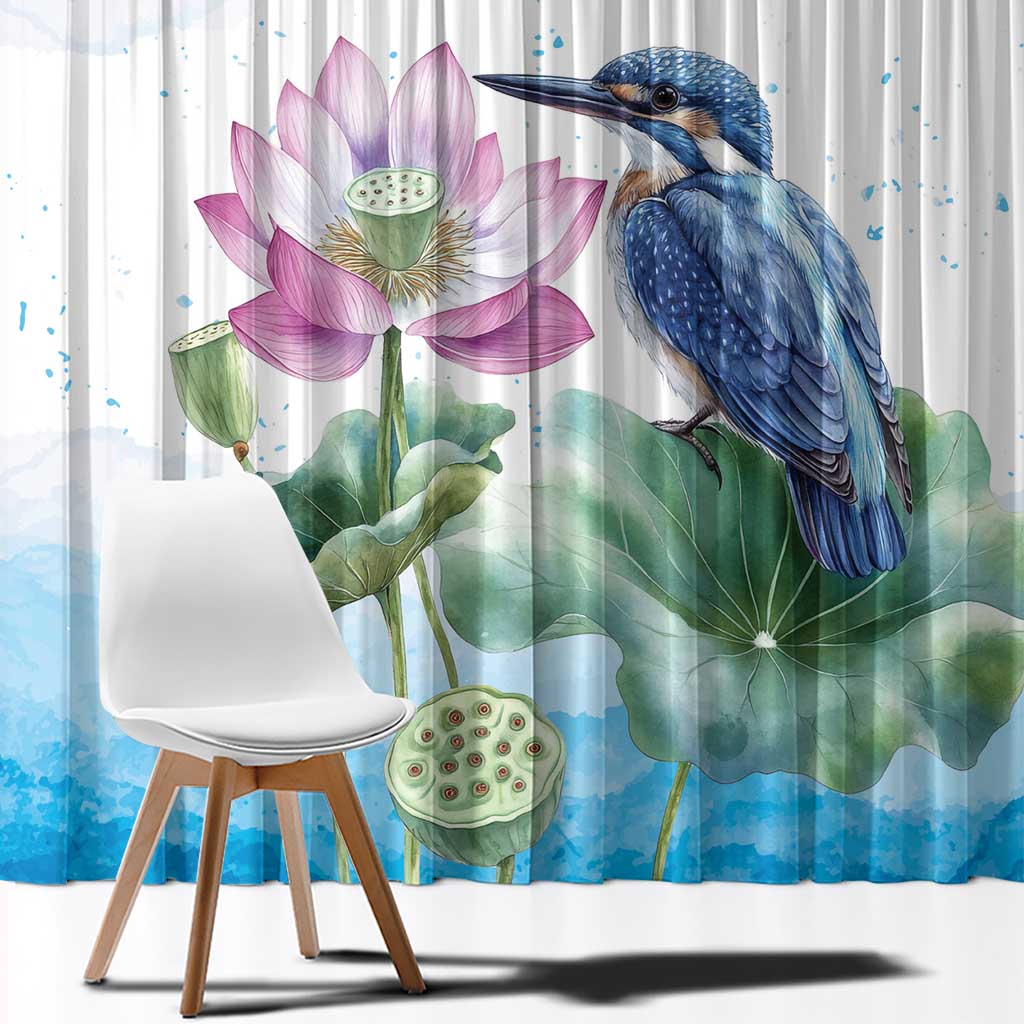 Australia Azure Kingfisher Window Curtain Ceyx Azureus Sacred Lotus Watercolor - Aussie Hoodie