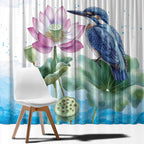 Australia Azure Kingfisher Window Curtain Ceyx Azureus Sacred Lotus Watercolor - Aussie Hoodie