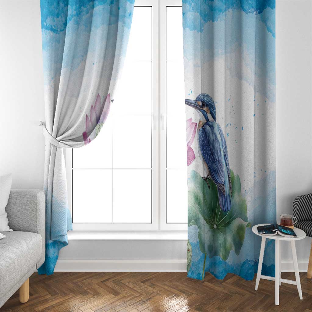 Australia Azure Kingfisher Window Curtain Ceyx Azureus Sacred Lotus Watercolor - Aussie Hoodie