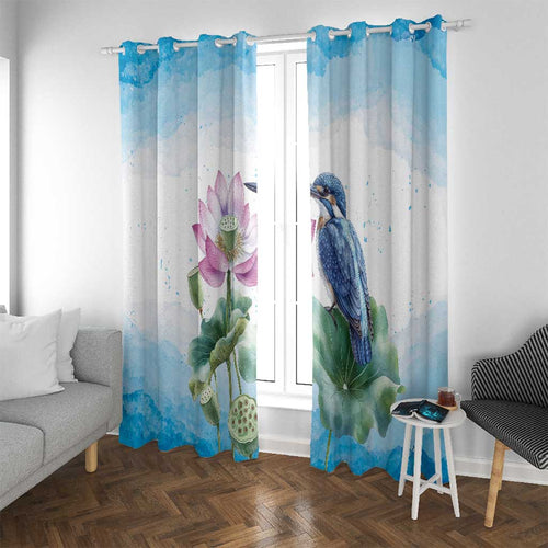 Australia Azure Kingfisher Window Curtain Ceyx Azureus Sacred Lotus Watercolor - Aussie Hoodie