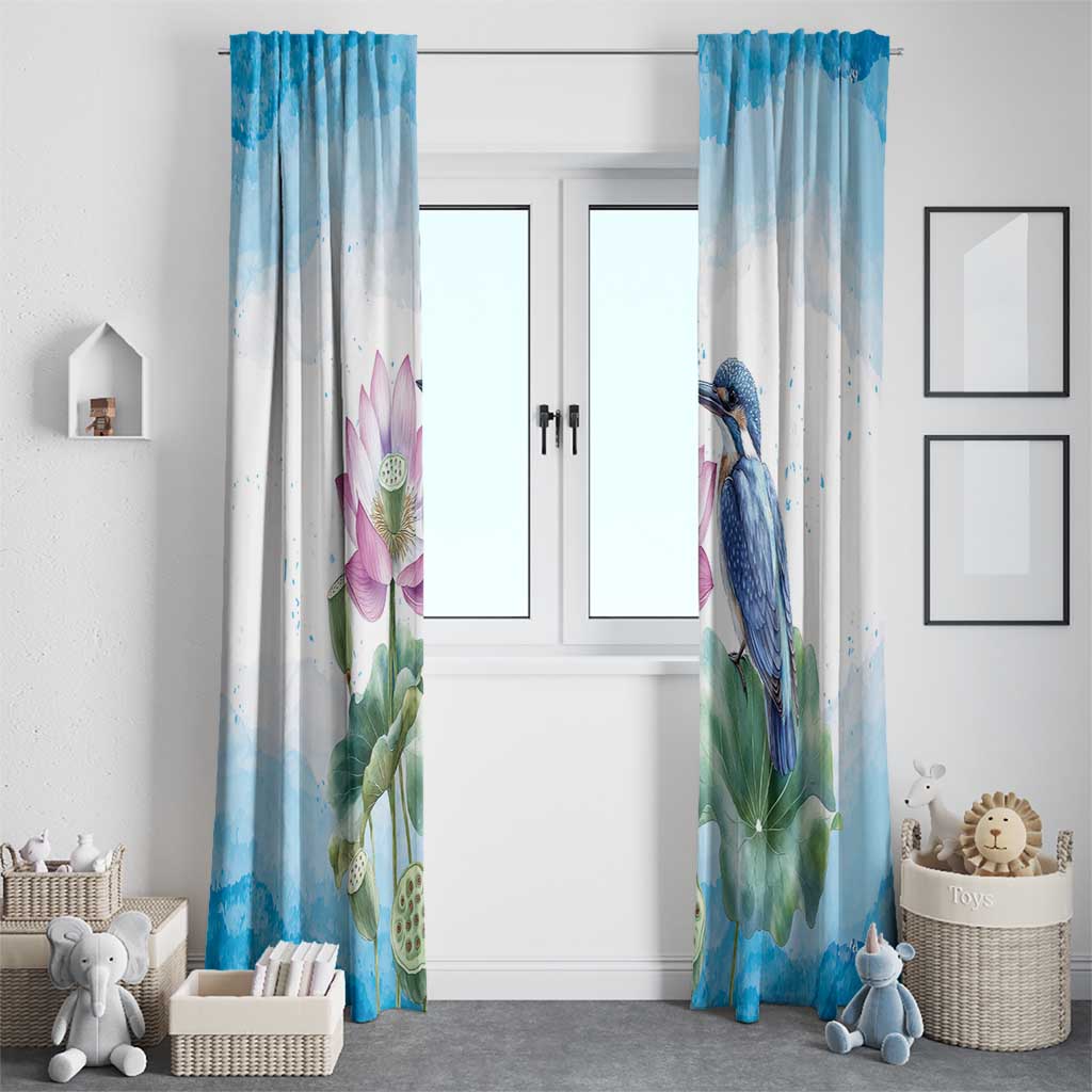 Australia Azure Kingfisher Window Curtain Ceyx Azureus Sacred Lotus Watercolor - Aussie Hoodie