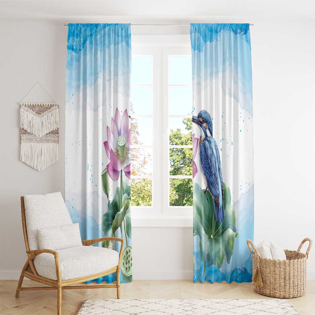 Australia Azure Kingfisher Window Curtain Ceyx Azureus Sacred Lotus Watercolor - Aussie Hoodie