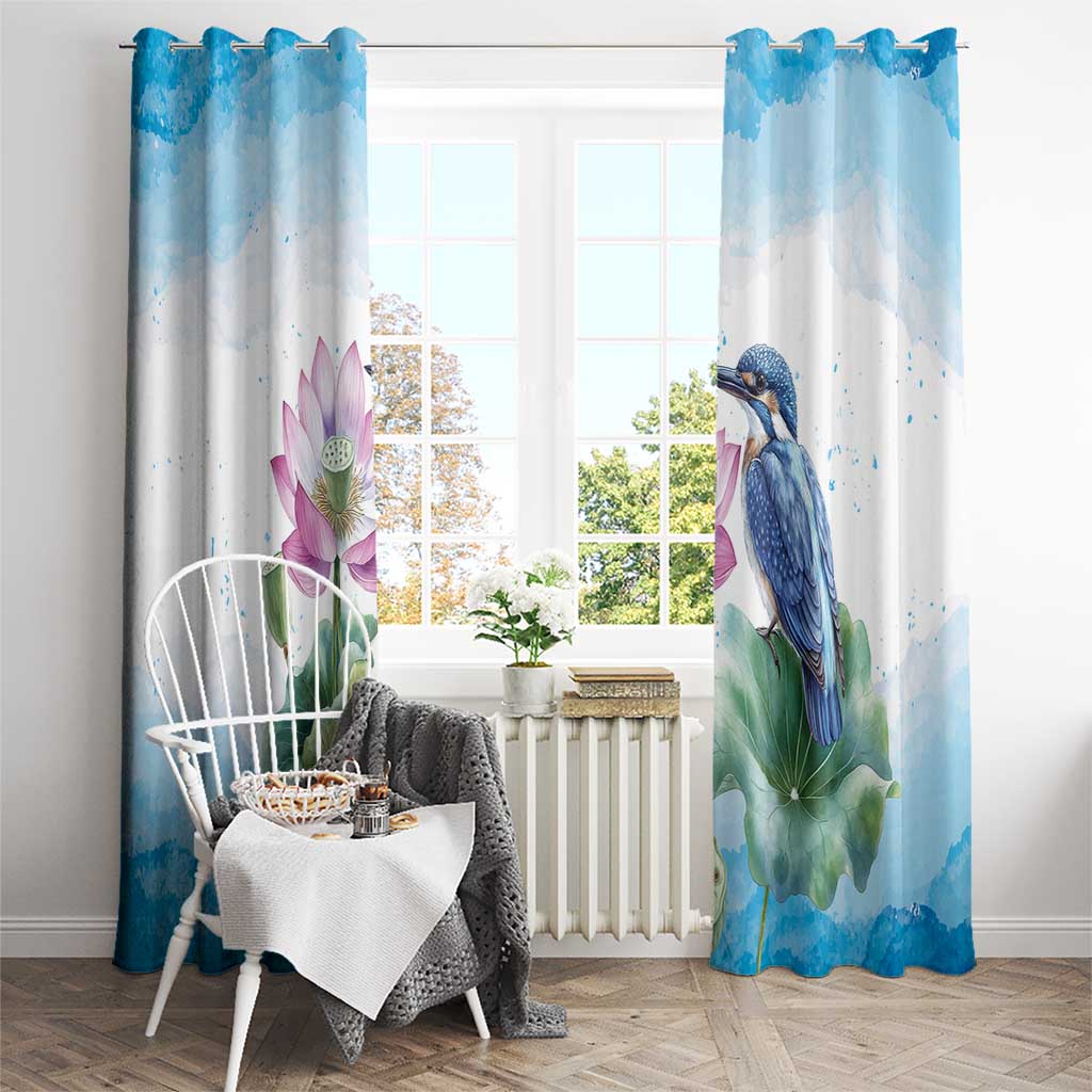Australia Azure Kingfisher Window Curtain Ceyx Azureus Sacred Lotus Watercolor - Aussie Hoodie