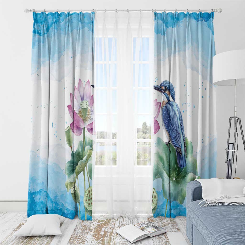 Australia Azure Kingfisher Window Curtain Ceyx Azureus Sacred Lotus Watercolor - Aussie Hoodie