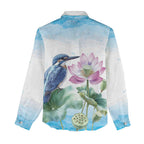 Australia Azure Kingfisher Women Casual Shirt Ceyx Azureus Sacred Lotus Watercolor - Aussie Hoodie