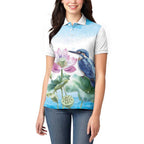 Australia Azure Kingfisher Women Polo Shirt Ceyx Azureus Sacred Lotus Watercolor - Aussie Hoodie