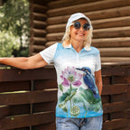 Australia Azure Kingfisher Women Polo Shirt Ceyx Azureus Sacred Lotus Watercolor - Aussie Hoodie