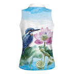 Australia Azure Kingfisher Women Sleeveless Polo Shirt Ceyx Azureus Sacred Lotus Watercolor - Aussie Hoodie