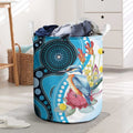 Australia Azure Kingfisher Laundry Basket Australian Native Flowers Indigenous Art - Aussie Hoodie