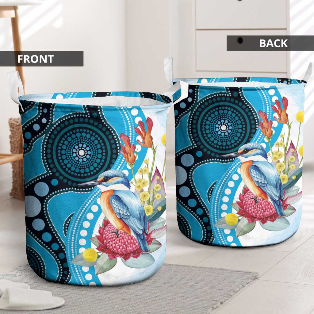Australia Azure Kingfisher Laundry Basket Australian Native Flowers Indigenous Art - Aussie Hoodie