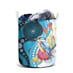 Australia Azure Kingfisher Laundry Basket Australian Native Flowers Indigenous Art - Aussie Hoodie
