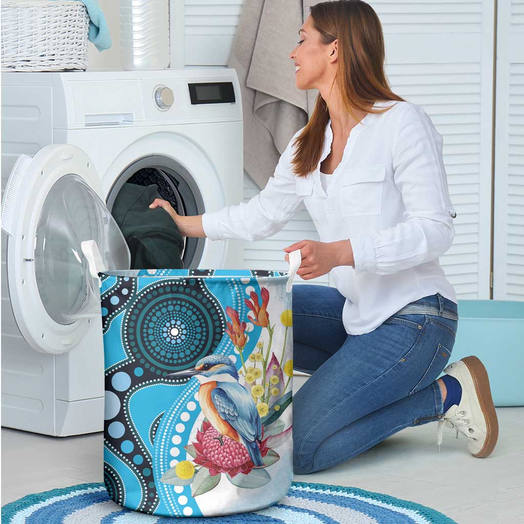 Australia Azure Kingfisher Laundry Basket Australian Native Flowers Indigenous Art - Aussie Hoodie