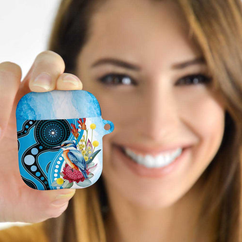 Australia Azure Kingfisher AirPods Case Australian Native Flowers Indigenous Art - Aussie Hoodie