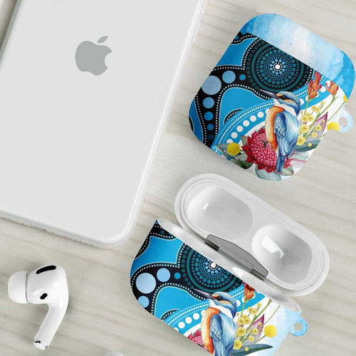 Australia Azure Kingfisher AirPods Case Australian Native Flowers Indigenous Art - Aussie Hoodie
